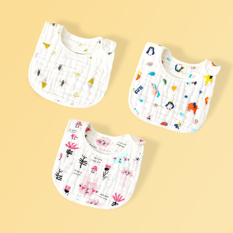 Chinmay Kids Muslin Bibs for Newborns | Perfect for Feeding, Eating, and Drooling | Machine Washable with Cute Printed Designs | Pack of 3