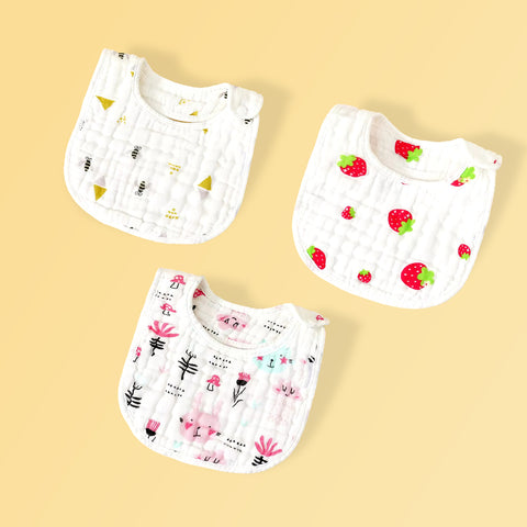 Chinmay Kids Muslin Bibs for Newborns | Perfect for Feeding, Eating, and Drooling | Machine Washable with Cute Printed Designs | Pack of 3