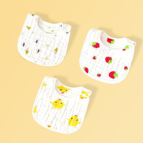 Chinmay Kids Muslin Bibs for Newborns | Perfect for Feeding, Eating, and Drooling | Machine Washable with Cute Printed Designs | Pack of 3