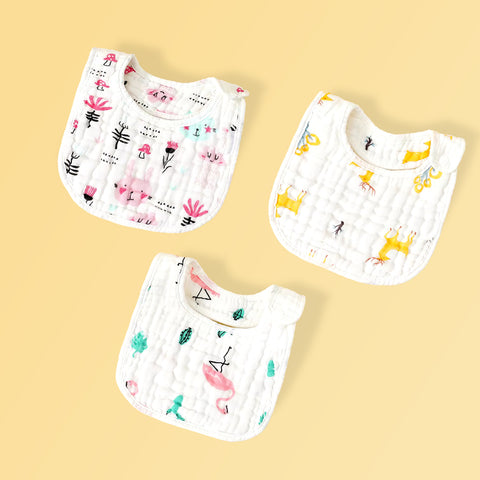Chinmay Kids Muslin Bibs for Newborns | Perfect for Feeding, Eating, and Drooling | Machine Washable with Cute Printed Designs | Pack of 3