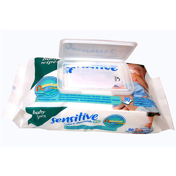 Chinmay Kids Sensitive Baby Cotton Wipes with Flip Top Soft Cleansing Anti Bacterial Travel Pack Parabeen Free + Aloe and Chamomile with 90 Wipes in 1 Pack