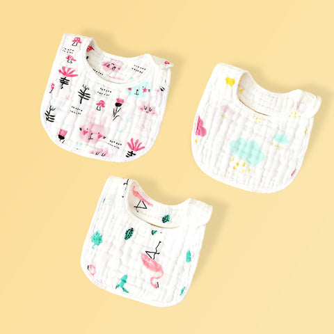 Chinmay Kids Muslin Bibs for Newborns | Perfect for Feeding, Eating, and Drooling | Machine Washable with Cute Printed Designs | Pack of 3