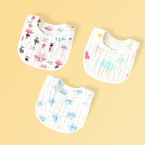 Chinmay Kids Muslin Bibs for Newborns | Perfect for Feeding, Eating, and Drooling | Machine Washable with Cute Printed Designs | Pack of 3