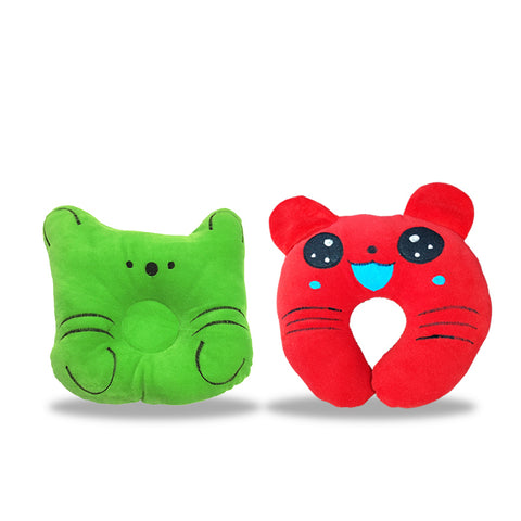 Chinmay Kids Newborn Baby Neck Support Pillow for Head Shaping Nursing Pillow Cat Monkey 0-12 Months, Pack of 2