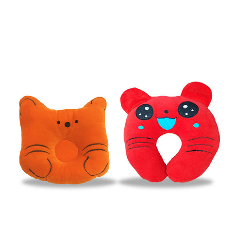 Chinmay Kids Newborn Baby Neck Support Pillow for Head Shaping Nursing Pillow Cat Monkey 0-12 Months, Pack of 2