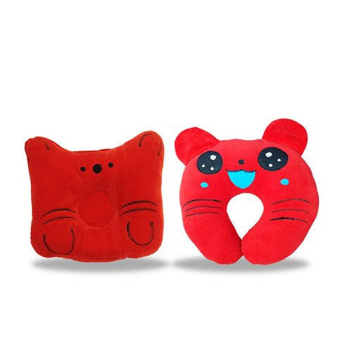 Chinmay Kids Newborn Baby Neck Support Pillow for Head Shaping Nursing Pillow Cat Monkey 0-12 Months, Pack of 2