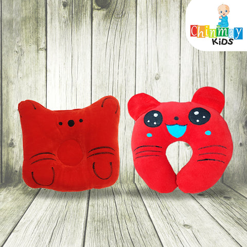 Chinmay Kids Newborn Baby Neck Support Pillow for Head Shaping Nursing Pillow Cat Monkey 0-12 Months, Pack of 2