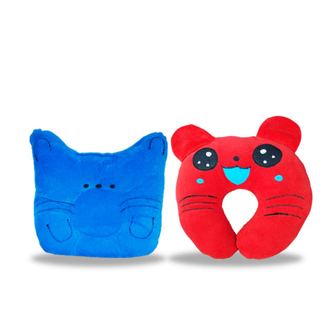 Chinmay Kids Newborn Baby Neck Support Pillow for Head Shaping Nursing Pillow Cat Monkey 0-12 Months, Pack of 2