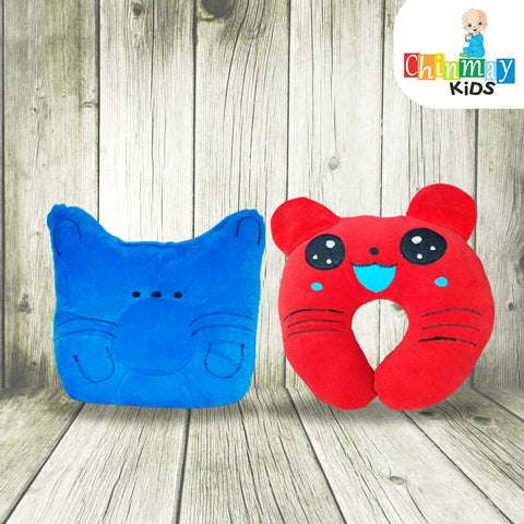 Chinmay Kids Newborn Baby Neck Support Pillow for Head Shaping Nursing Pillow Cat Monkey 0-12 Months, Pack of 2