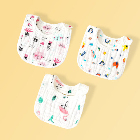 Chinmay Kids Muslin Bibs for Newborns | Perfect for Feeding, Eating, and Drooling | Machine Washable with Cute Printed Designs | Pack of 3