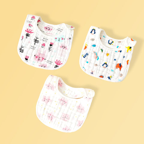 Chinmay Kids Muslin Bibs for Newborns | Perfect for Feeding, Eating, and Drooling | Machine Washable with Cute Printed Designs | Pack of 3