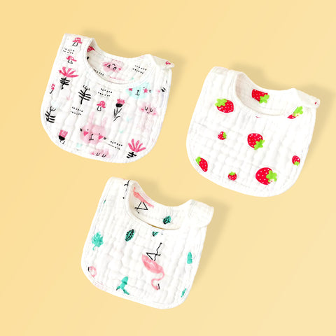 Chinmay Kids Muslin Bibs for Newborns | Perfect for Feeding, Eating, and Drooling | Machine Washable with Cute Printed Designs | Pack of 3