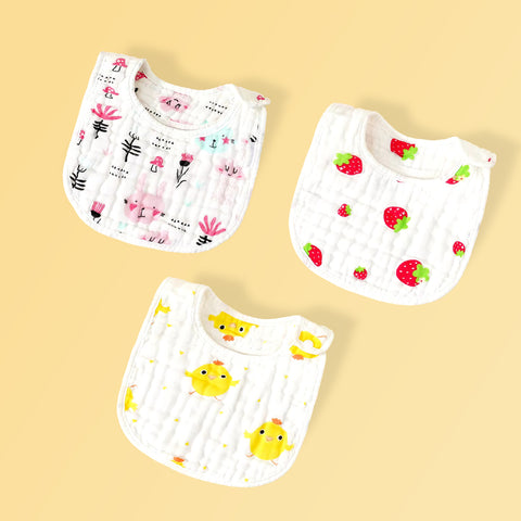 Chinmay Kids Muslin Bibs for Newborns | Perfect for Feeding, Eating, and Drooling | Machine Washable with Cute Printed Designs | Pack of 3