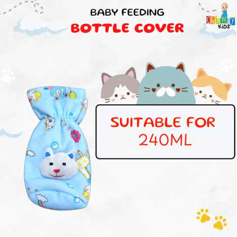 Chinmay Kids Soft Baby Feeding Bottle Cover | Pouch Closure 240ml | Nursery Print (Pack of 2)