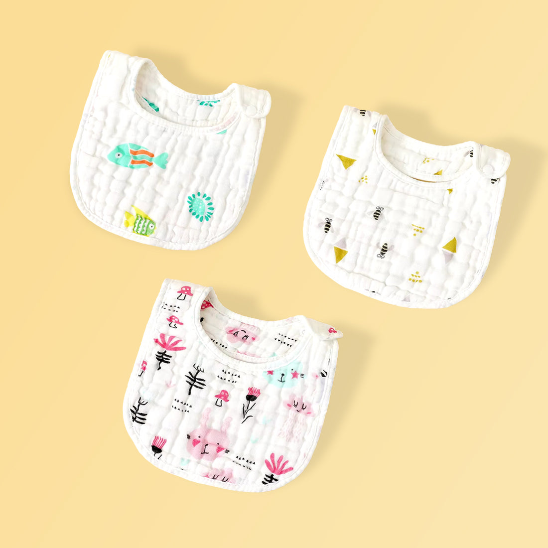Chinmay Kids Muslin Bibs for Newborns | Perfect for Feeding, Eating, and Drooling | Machine Washable with Cute Printed Designs | Pack of 3