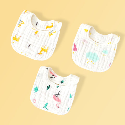 Chinmay Kids Muslin Bibs for Newborns | Perfect for Feeding, Eating, and Drooling | Machine Washable with Cute Printed Designs | Pack of 3