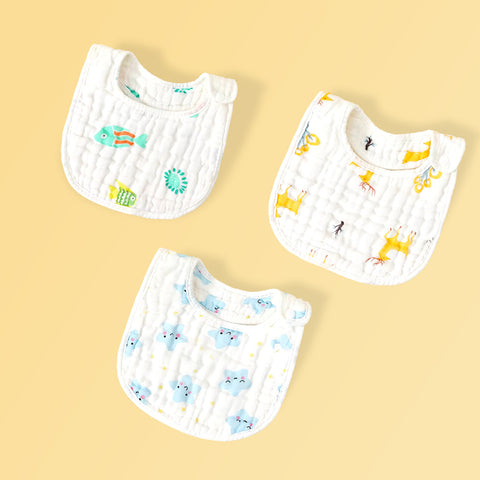 Chinmay Kids Muslin Bibs for Newborns | Perfect for Feeding, Eating, and Drooling | Machine Washable with Cute Printed Designs | Pack of 3