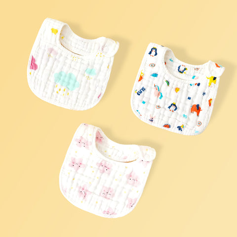 Chinmay Kids Muslin Bibs for Newborns – Ideal for Feeding, Eating & Drooling | Cute Printed Designs | Machine Washable – Set of 3