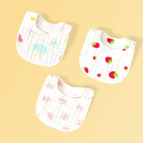Chinmay Kids Muslin Bibs for Newborns – Ideal for Feeding, Eating & Drooling | Cute Printed Designs | Machine Washable – Set of 3