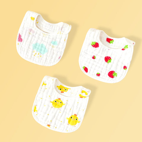 Chinmay Kids Muslin Bibs for Newborns – Ideal for Feeding, Eating & Drooling | Cute Printed Designs | Machine Washable – Set of 3