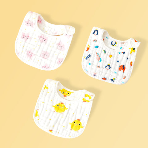 Chinmay Kids Muslin Bibs for Newborns – Ideal for Feeding, Eating & Drooling | Cute Printed Designs | Machine Washable – Set of 3