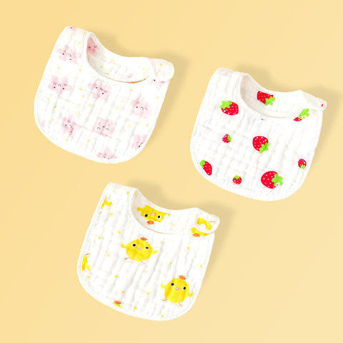 Chinmay Kids Muslin Bibs for Newborns – Ideal for Feeding, Eating & Drooling | Cute Printed Designs | Machine Washable – Set of 3