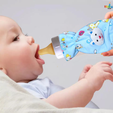 Chinmay Kids Soft Baby Feeding Bottle Cover | Pouch Closure 240ml | Nursery Print (Pack of 2)