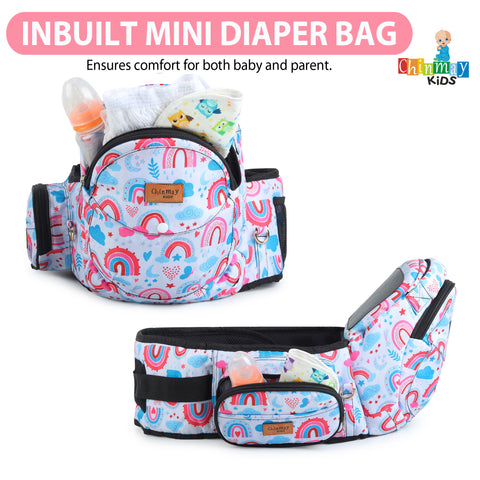 Click to see full view Chinmay Kids 6-in-1 Baby Carrier with Hip Seat & Built-in Mini Diaper Bag | Convertible to Sling Carry Bag | Adjustable Ergonomic Design for Toddlers (5–36 Months, Up to 18 kg) Multicolor