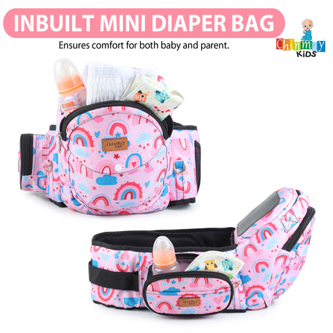 Click to see full view Chinmay Kids 6-in-1 Baby Carrier with Hip Seat & Built-in Mini Diaper Bag | Convertible to Sling Carry Bag | Adjustable Ergonomic Design for Toddlers (5–36 Months, Up to 18 kg) Multicolor
