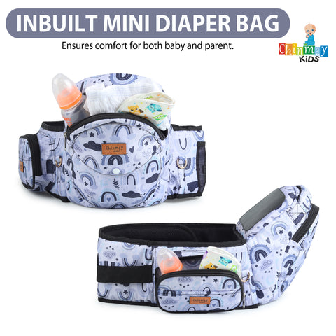 Click to see full view Chinmay Kids 6-in-1 Baby Carrier with Hip Seat & Built-in Mini Diaper Bag | Convertible to Sling Carry Bag | Adjustable Ergonomic Design for Toddlers (5–36 Months, Up to 18 kg) Multicolor