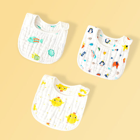 Chinmay Kids Muslin Bibs for Newborns | Perfect for Feeding, Eating, and Drooling | Machine Washable with Cute Printed Designs | Pack of 3
