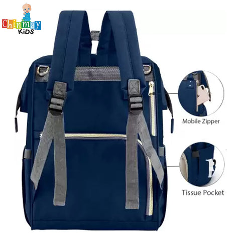 Chinmay Kids Baby Diaper Backpack for New Born Baby Mother/Mom Stylish Polyester Organizer Bag Navi Blue Grey