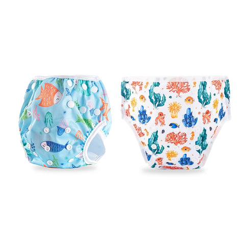 Chinmay Kids Swim Diaper for (6m-3 Year) Boys and Girl, Reusable Adjustable Washable One Size (Pack Of 2)