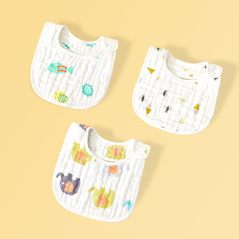Chinmay Kids Muslin Bibs for Newborns | Perfect for Feeding, Eating, and Drooling | Machine Washable with Cute Printed Designs | Pack of 3