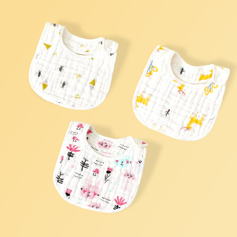Chinmay Kids Muslin Bibs for Newborns | Perfect for Feeding, Eating, and Drooling | Machine Washable with Cute Printed Designs | Pack of 3