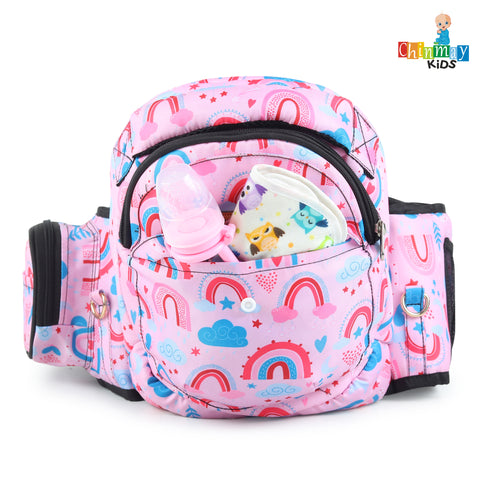 Click to see full view Chinmay Kids 6-in-1 Baby Carrier with Hip Seat & Built-in Mini Diaper Bag | Convertible to Sling Carry Bag | Adjustable Ergonomic Design for Toddlers (5–36 Months, Up to 18 kg) Multicolor