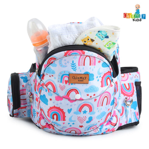 Click to see full view Chinmay Kids 6-in-1 Baby Carrier with Hip Seat & Built-in Mini Diaper Bag | Convertible to Sling Carry Bag | Adjustable Ergonomic Design for Toddlers (5–36 Months, Up to 18 kg) Multicolor