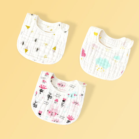Chinmay Kids Muslin Bibs for Newborns | Perfect for Feeding, Eating, and Drooling | Machine Washable with Cute Printed Designs | Pack of 3