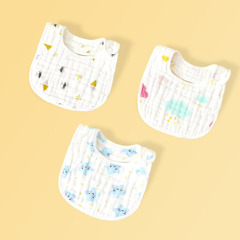 Chinmay Kids Muslin Bibs for Newborns | Perfect for Feeding, Eating, and Drooling | Machine Washable with Cute Printed Designs | Pack of 3