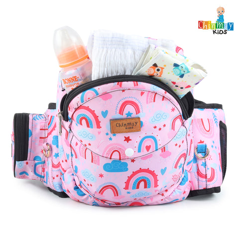 Click to see full view Chinmay Kids 6-in-1 Baby Carrier with Hip Seat & Built-in Mini Diaper Bag | Convertible to Sling Carry Bag | Adjustable Ergonomic Design for Toddlers (5–36 Months, Up to 18 kg) Multicolor