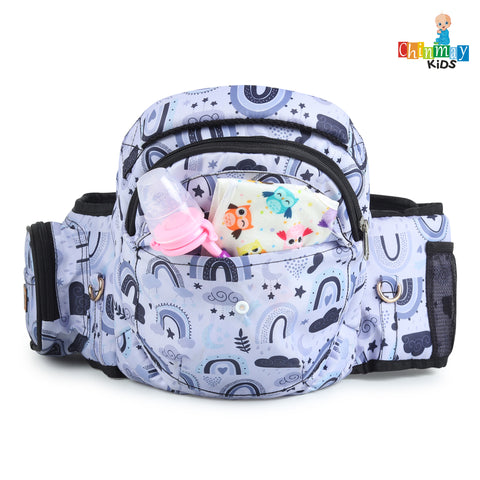 Click to see full view Chinmay Kids 6-in-1 Baby Carrier with Hip Seat & Built-in Mini Diaper Bag | Convertible to Sling Carry Bag | Adjustable Ergonomic Design for Toddlers (5–36 Months, Up to 18 kg) Multicolor